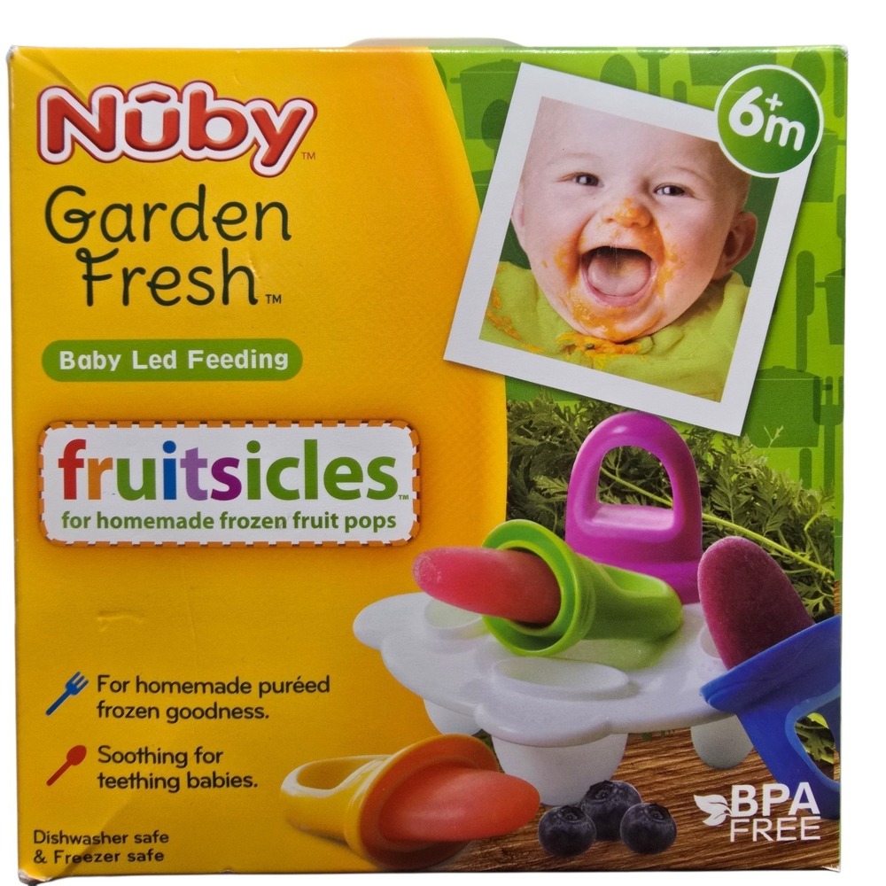 Nuby Garden Fresh Fruitsicle Frozen Pop Tray Teething Multicolored BPA Free NEW